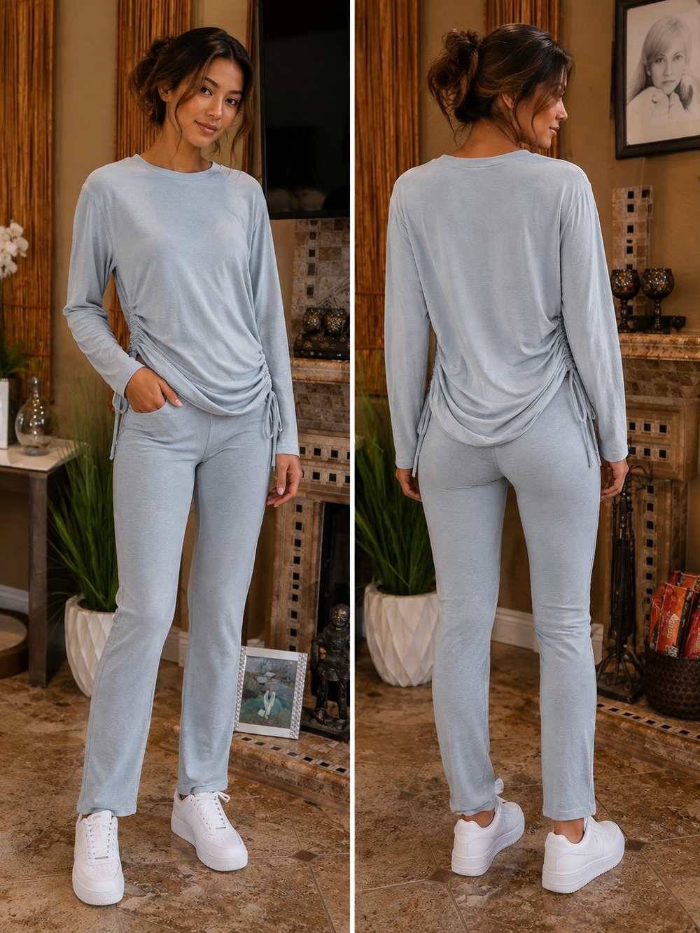 WinWin Light Blue Side-Ruched Lounge Set